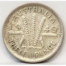 AUSTRALIA 1949 . THREEPENCE . VARIETY . MULTIPLE BREAKS IN RIBBON